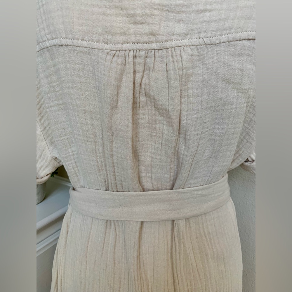 Magaschoni Organic Cotton Gauze V-neck Midi Dress Belt Side Slit Women’s Medium - Picture 4 of 8